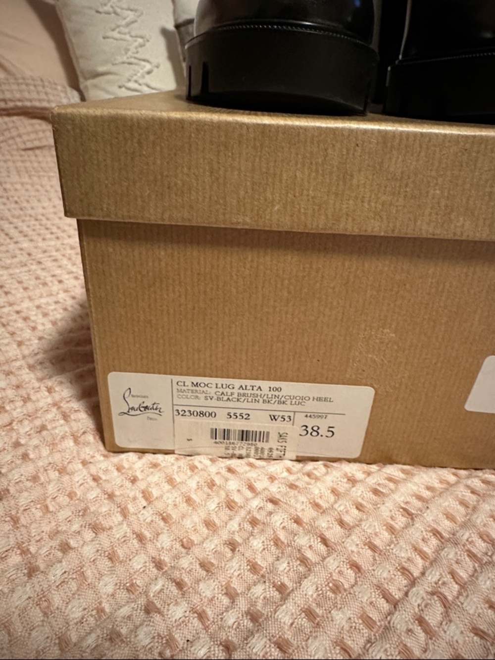 Christian Louboutin Moc Lug Alta 100 Black Leather Platform Loafers Size 38.5 - Picture 10 of 12